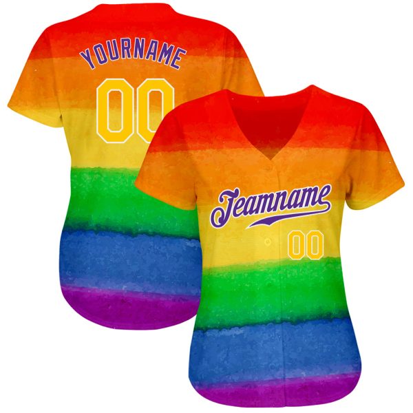 Custom Rainbow For Pride Month Love Is Love LGBT Authentic Baseball Jersey - Image 2