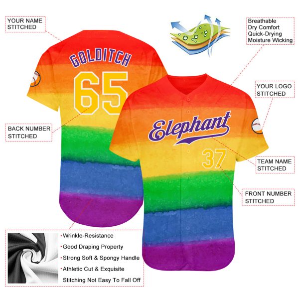 Custom Rainbow For Pride Month Love Is Love LGBT Authentic Baseball Jersey - Image 3