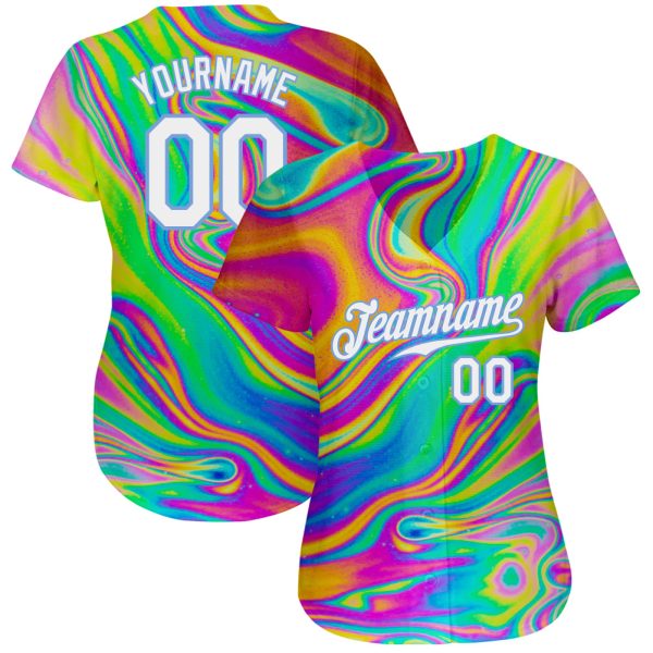 Custom 3D Pattern Design Abstract Colorful Psychedelic Fluid Art Authentic Baseball Jersey - Image 2