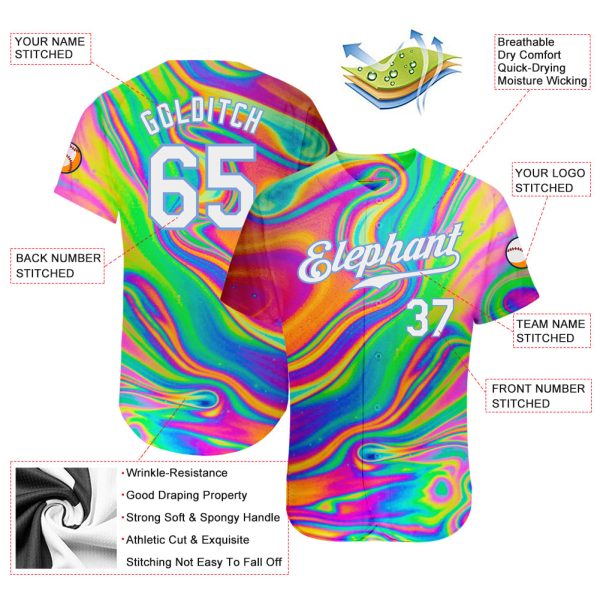 Custom 3D Pattern Design Abstract Colorful Psychedelic Fluid Art Authentic Baseball Jersey - Image 3