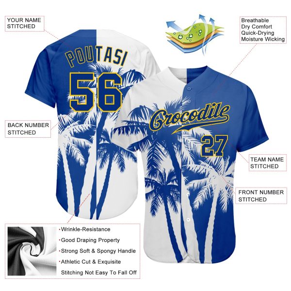 Custom 3D Pattern Design Hawaii Coconut Trees Authentic Baseball Jersey - Image 3