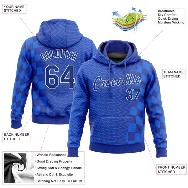 Custom Stitched Royal Royal-White 3D Pattern Design Sports Pullover Sweatshirt Hoodie - Image 2