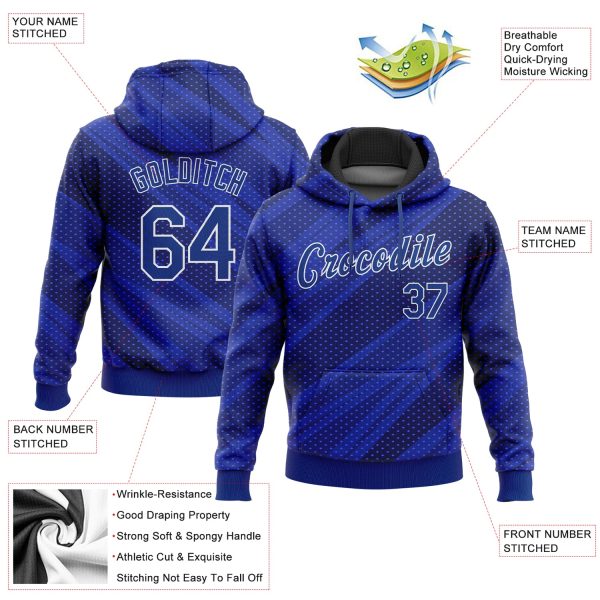 Custom Stitched Royal Roayl Navy-White 3D Pattern Design Sports Pullover Sweatshirt Hoodie - Image 2