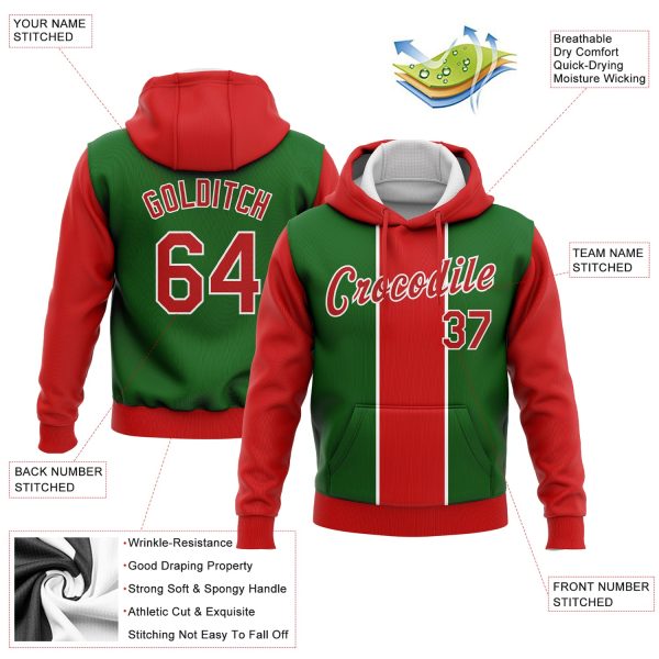 Custom Stitched Kelly Green Red-White 3D Christmas Sports Pullover Sweatshirt Hoodie - Image 2