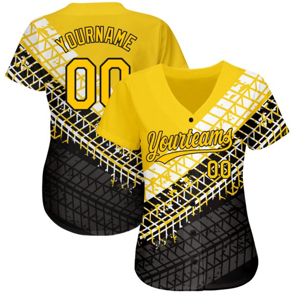 Custom Gold Gold-Black 3D Pattern Design Authentic Baseball Jersey - Image 2