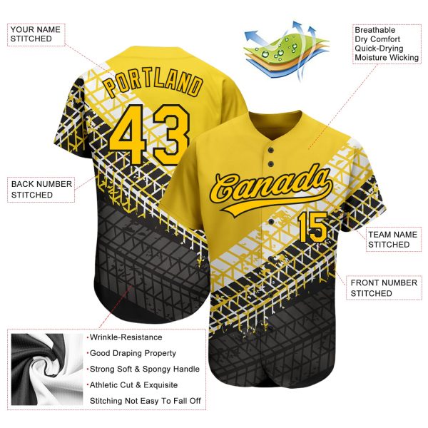 Custom Gold Gold-Black 3D Pattern Design Authentic Baseball Jersey - Image 3
