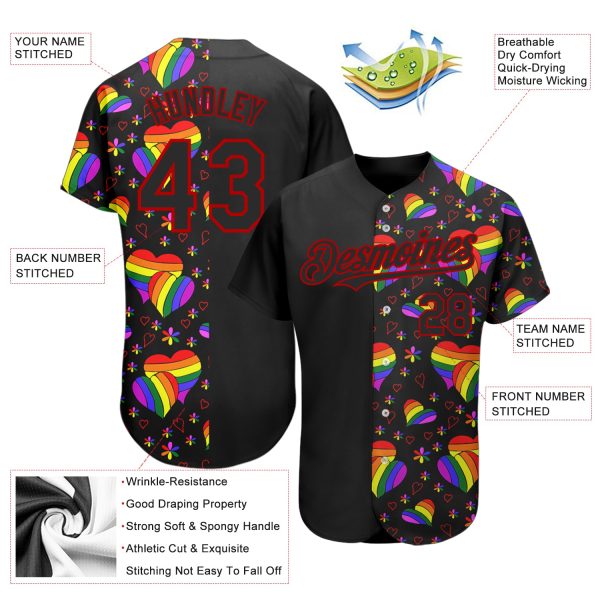 Custom Rainbow For Pride Month Love Is Love LGBT 3D Authentic Baseball Jersey - Image 3