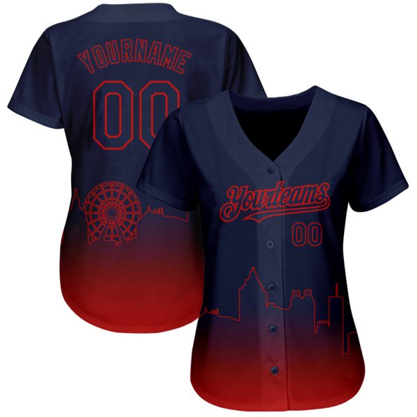 Custom Navy Red 3D Atlanta City Edition Fade Fashion Authentic Baseball Jersey - Image 2