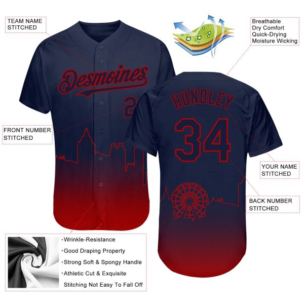 Custom Navy Red 3D Atlanta City Edition Fade Fashion Authentic Baseball Jersey - Image 3