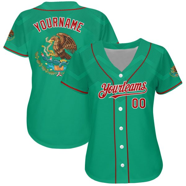 Custom Kelly Green Red-White 3D Mexico Authentic Baseball Jersey - Image 2