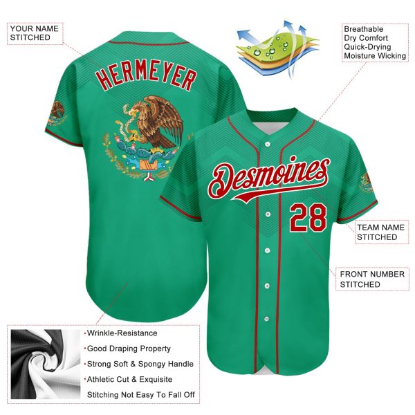 Custom Kelly Green Red-White 3D Mexico Authentic Baseball Jersey - Image 3