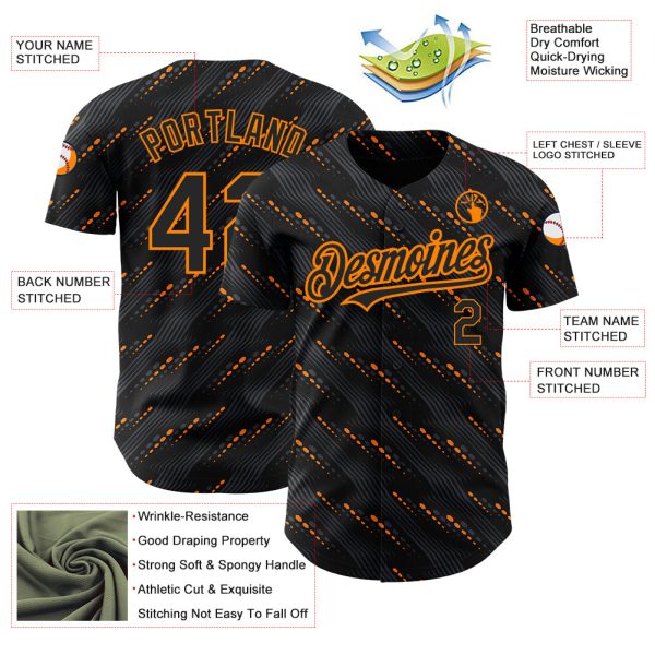 Custom Black Bay Orange 3D Pattern Design Slant Lines Authentic Baseball Jersey - Image 3