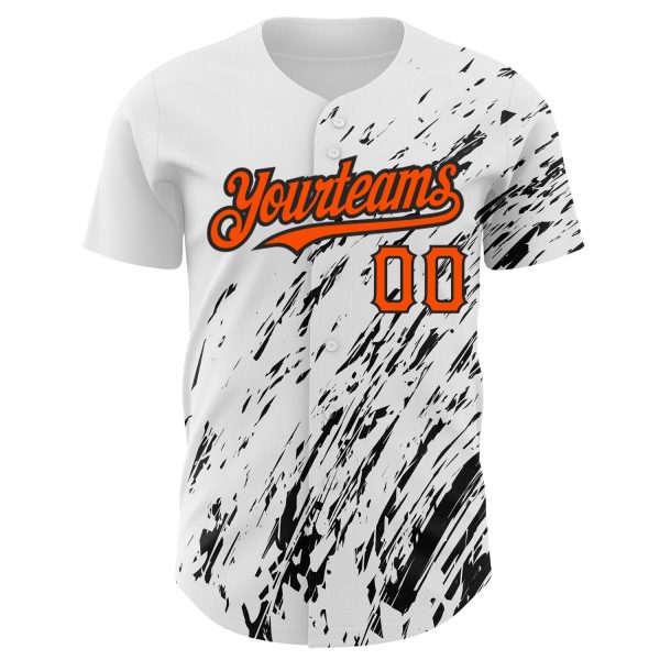 Custom White Orange-Black 3D Pattern Design Abstract Splash Authentic Baseball Jersey - Image 2