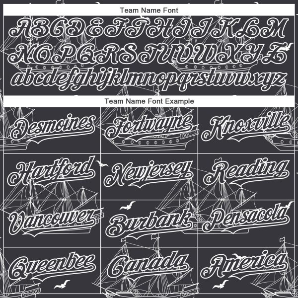 Custom Steel Gray White 3D Pattern Design Ship Frigate With Seagulls Authentic Baseball Jersey - Image 4