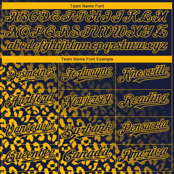 Custom Navy Gold 3D Pattern Design Leopard Print Fade Fashion Authentic Baseball Jersey - Image 4