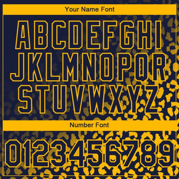Custom Navy Gold 3D Pattern Design Leopard Print Fade Fashion Authentic Baseball Jersey - Image 5