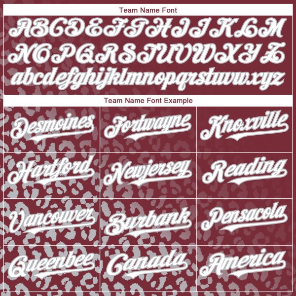 Custom Burgundy White-Gray 3D Pattern Design Leopard Print Fade Fashion Authentic Baseball Jersey - Image 4