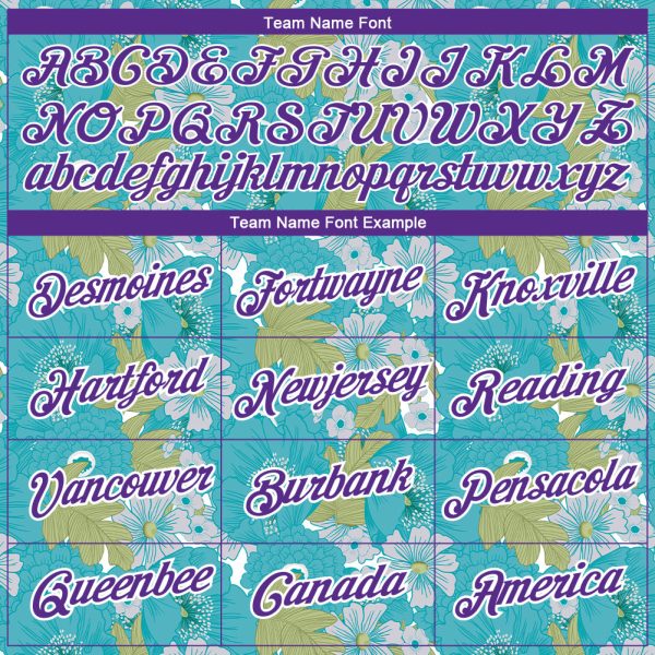 Custom Teal Purple-White 3D Pattern Design Flowers Performance T-Shirt - Image 3