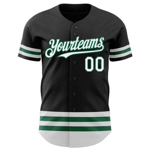 Custom Black White-Kelly Green Line Authentic Baseball Jersey - Image 2