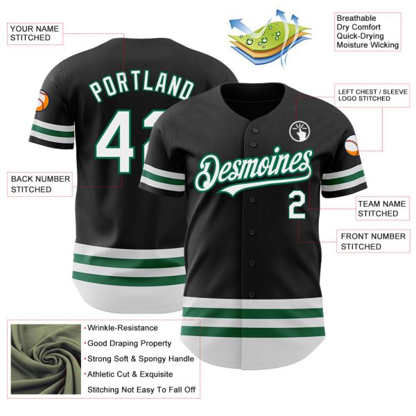 Custom Black White-Kelly Green Line Authentic Baseball Jersey - Image 3