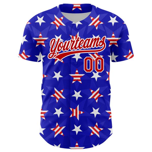 Custom Royal Red-White 3D American Flag Patriotic Authentic Baseball Jersey - Image 2