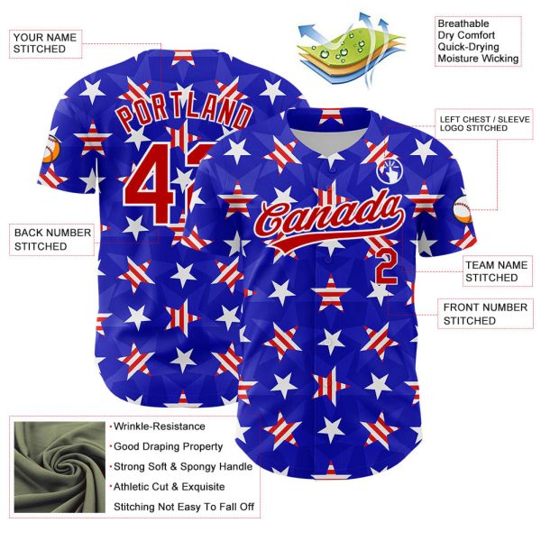 Custom Royal Red-White 3D American Flag Patriotic Authentic Baseball Jersey - Image 3