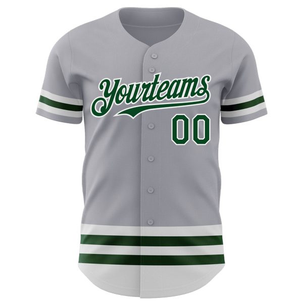 Custom Gray Green-White Line Authentic Baseball Jersey - Image 2