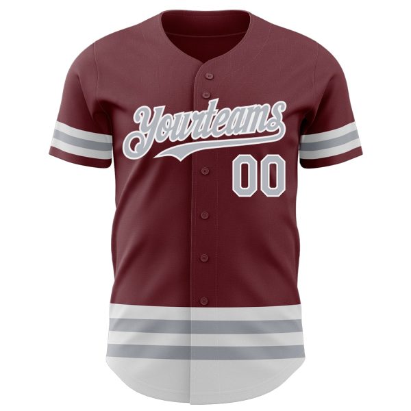 Custom Burgundy Gray-White Line Authentic Baseball Jersey - Image 2