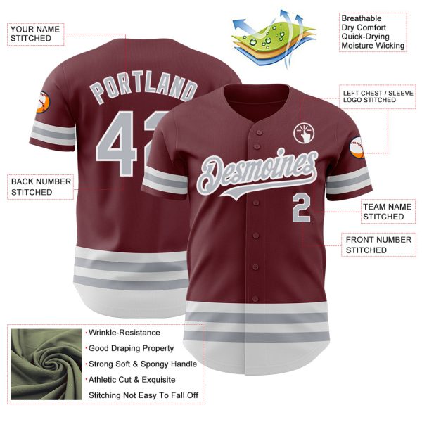 Custom Burgundy Gray-White Line Authentic Baseball Jersey - Image 3