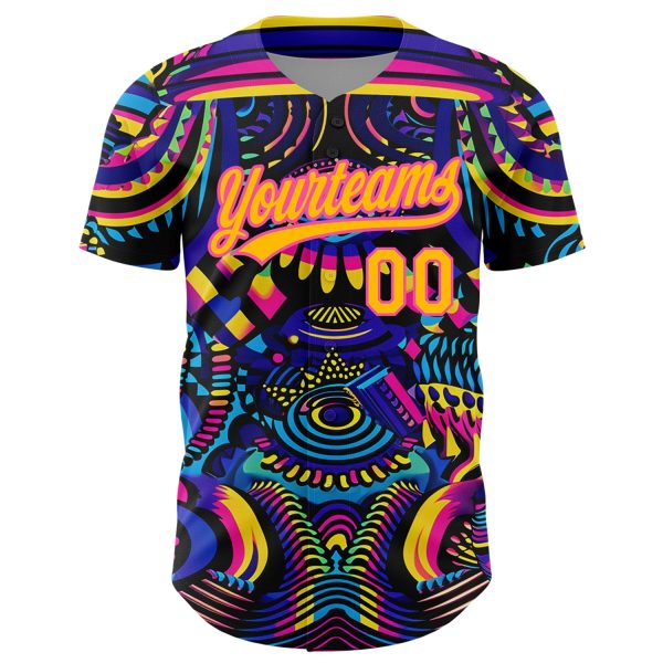 Custom Black Gold-Pink 3D Pattern Design Abstract Painting Authentic Baseball Jersey - Image 2