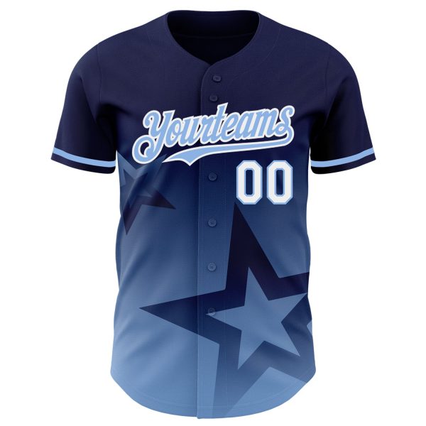Custom Navy Light Blue-White 3D Pattern Design Gradient Style Twinkle Star Authentic Baseball Jersey - Image 2