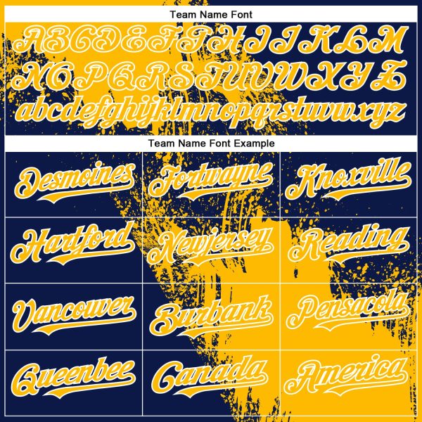 Custom Gold Navy-White 3D Pattern Design Abstract Brush Stroke Authentic Baseball Jersey - Image 4