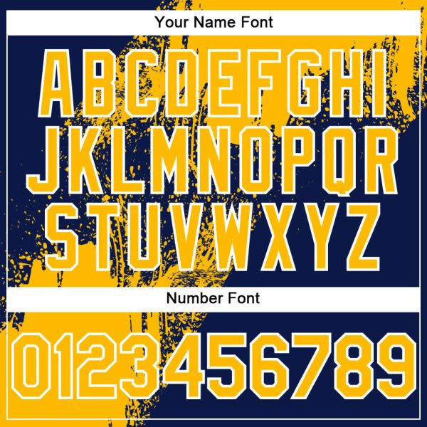 Custom Gold Navy-White 3D Pattern Design Abstract Brush Stroke Authentic Baseball Jersey - Image 5