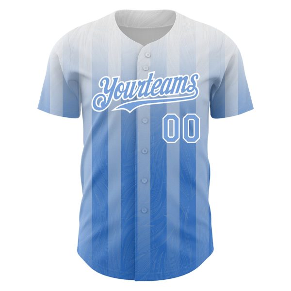 Custom White Light Blue 3D Pattern Design Stripes Authentic Baseball Jersey - Image 2