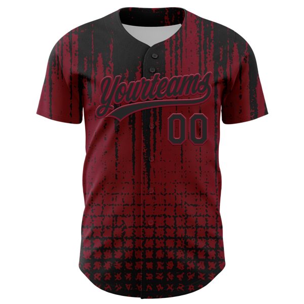 Custom Crimson Black 3D Pattern Design Abstract Shape Authentic Baseball Jersey - Image 2