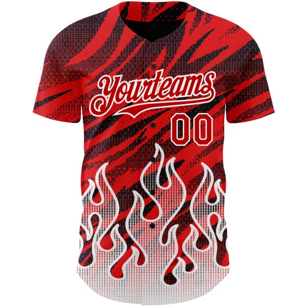 Custom Red Black-White 3D Pattern Design Flame Authentic Baseball Jersey - Image 2