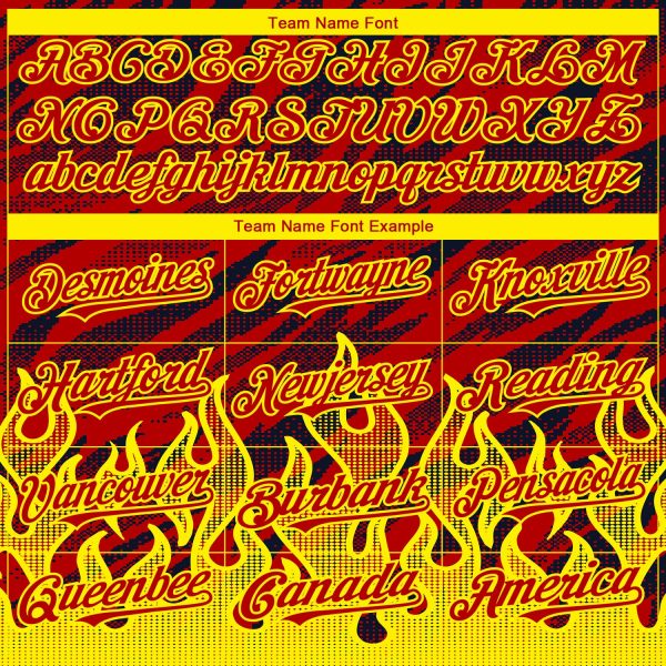 Custom Red Black-Light Yellow 3D Pattern Design Flame Authentic Baseball Jersey - Image 4