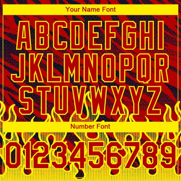 Custom Red Black-Light Yellow 3D Pattern Design Flame Authentic Baseball Jersey - Image 5