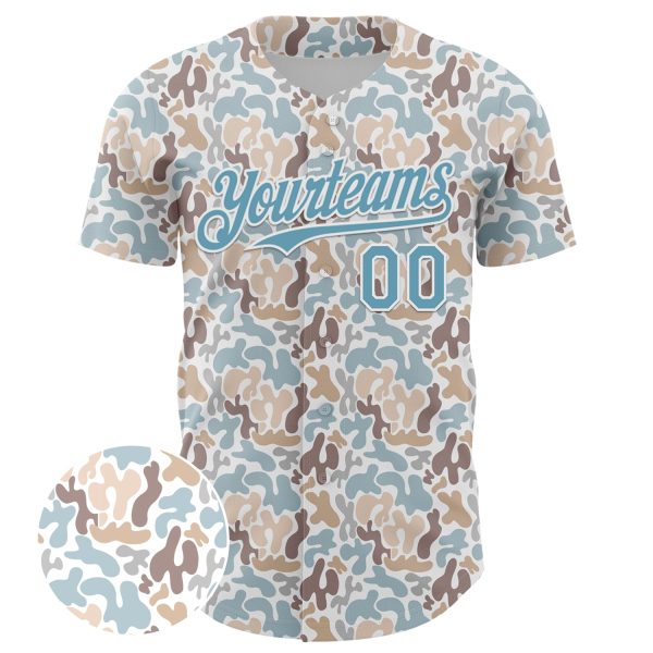 Custom White Shadow Blue 3D Pattern Design Abstract Spots Authentic Baseball Jersey - Image 2