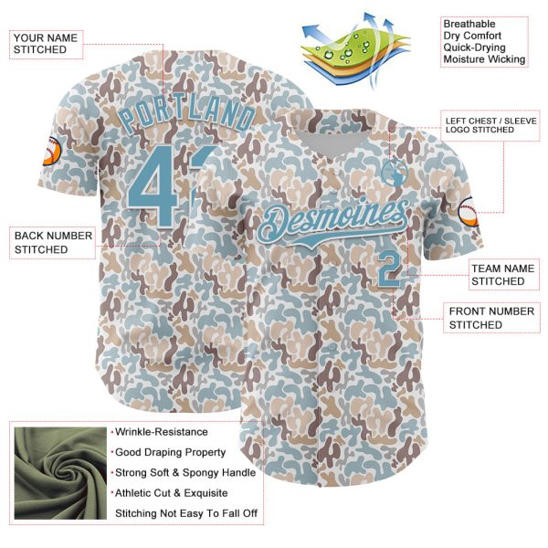 Custom White Shadow Blue 3D Pattern Design Abstract Spots Authentic Baseball Jersey - Image 3