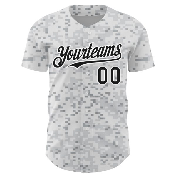 Custom Camo Black-White 3D Arctic Camouflage Authentic Baseball Jersey - Image 2