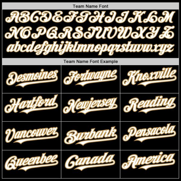 Custom Black White-Old Gold 3 Colors Arm Shapes Authentic Baseball Jersey - Image 5