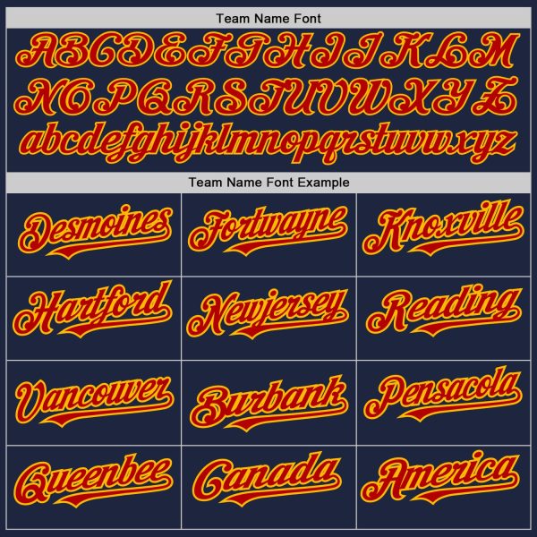 Custom Navy Red-Gold 3 Colors Arm Shapes Authentic Baseball Jersey - Image 5