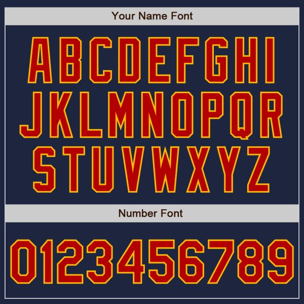 Custom Navy Red-Gold 3 Colors Arm Shapes Authentic Baseball Jersey - Image 6