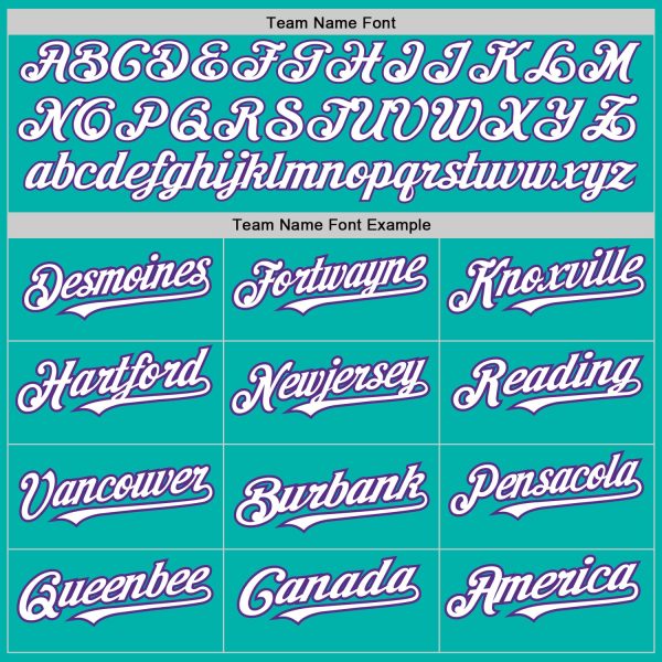 Custom Aqua White-Purple 3 Colors Arm Shapes Authentic Baseball Jersey - Image 5