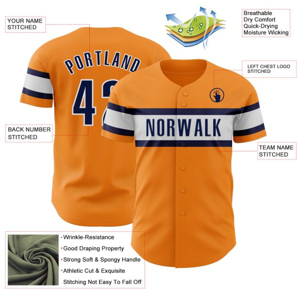Custom Bay Orange Navy-White Authentic Baseball Jersey - Image 3