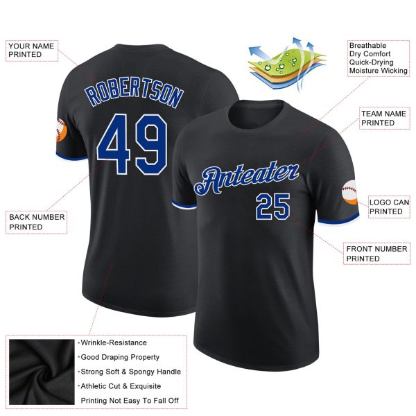 Custom Black Royal-White Performance T-Shirt - Image 2