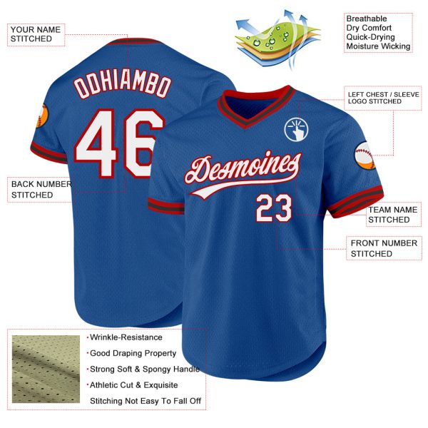 Custom Blue Red-Black Authentic Throwback Baseball Jersey - Image 3