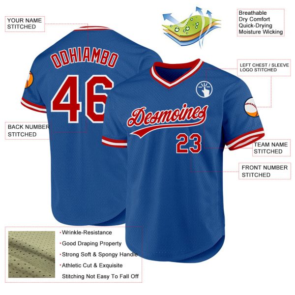Custom Blue Red-White Authentic Throwback Baseball Jersey - Image 3
