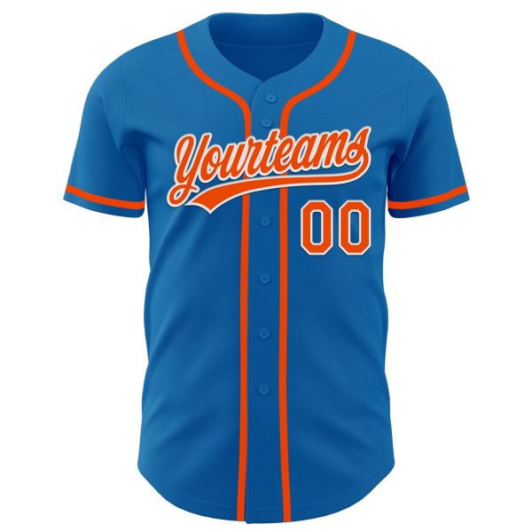 Custom Blue Orange-White Authentic Baseball Jersey - Image 2